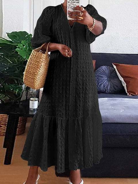 Kaat - Grote maten lange maxi-jurk voor dames met halve mouwen