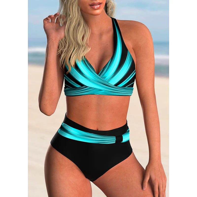 FAMKE - Hoog getailleerd push-up halter bikinis set voor dames