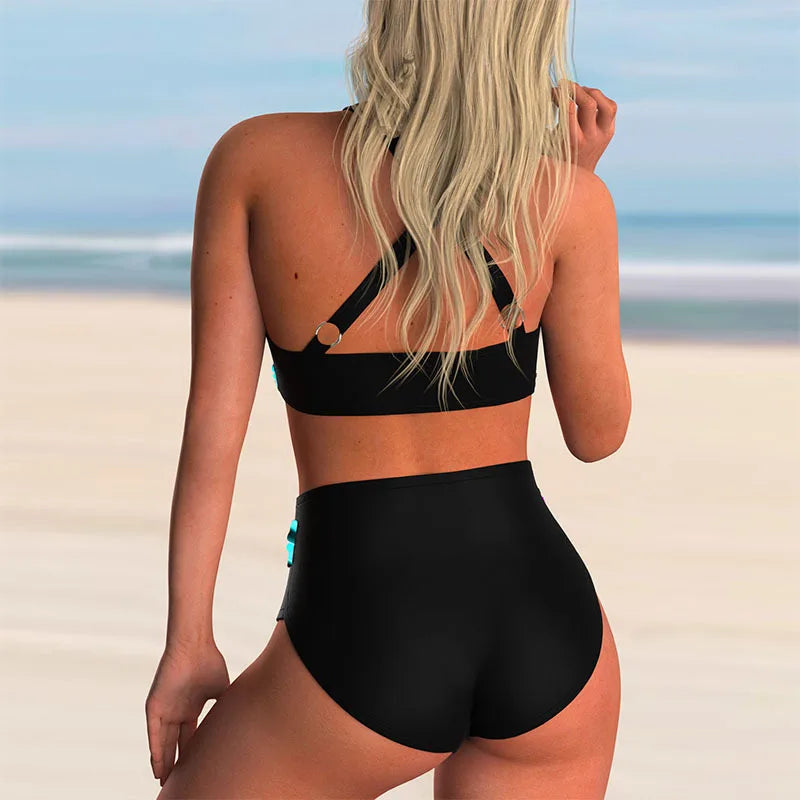 FAMKE - Hoog getailleerd push-up halter bikinis set voor dames