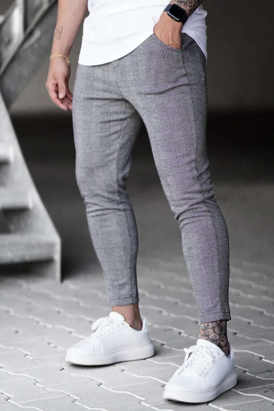 MILAN - Hoogrekbare Geruite Chino’s