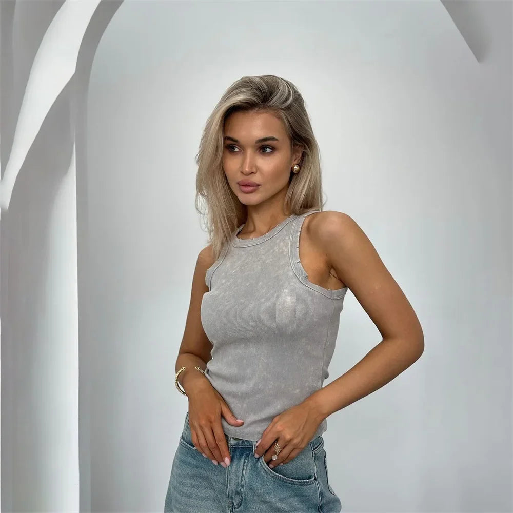 BELLA - Vintage Gescheurd Mouwloos Tanktop