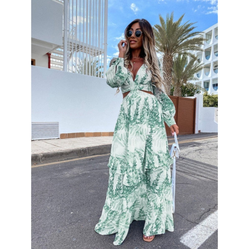 FRIEDA - Maxi-jurk met diepe V-hals