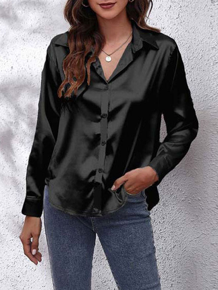 ISABELLA - Satijnen blouse voor vrouwen - Losse pasvorm - Knoopsluiting - Zijden lange mouwen