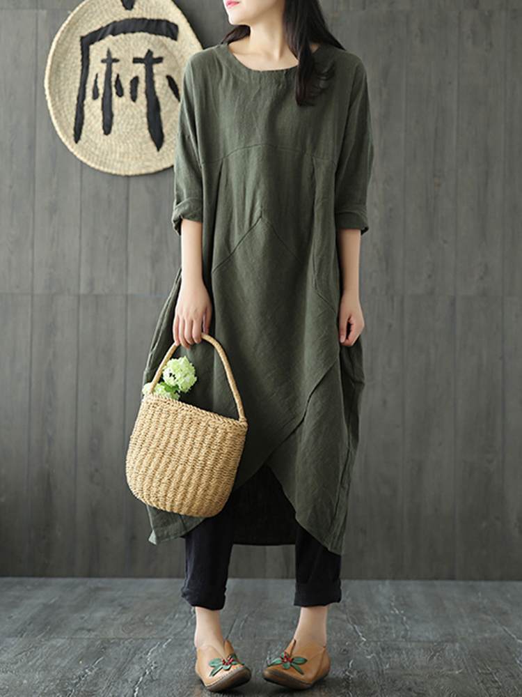 ELINA - Chique asymmetrische midi-jurk met lange mouwen