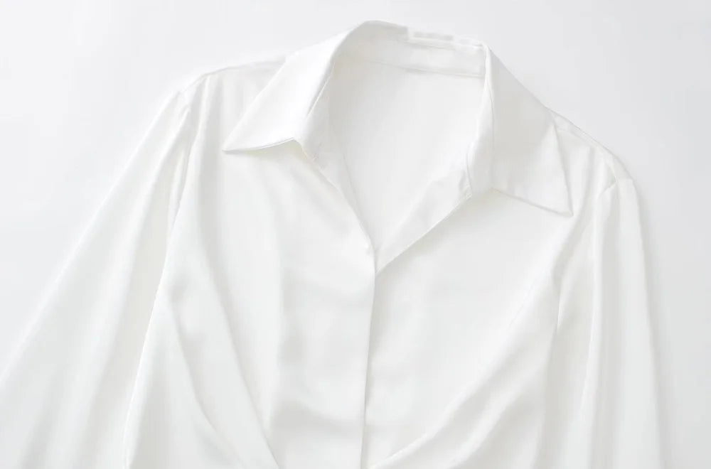 Elisabeth - Dames Vintage V-hals Lange Mouw Satijnen Minijurk