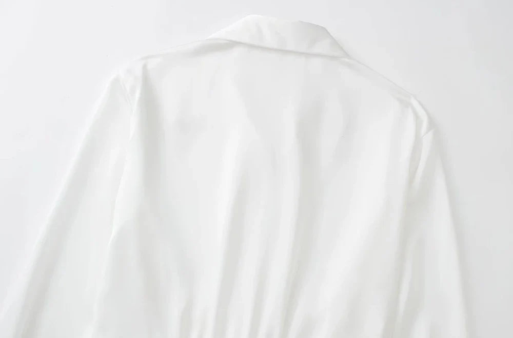 Elisabeth - Dames Vintage V-hals Lange Mouw Satijnen Minijurk