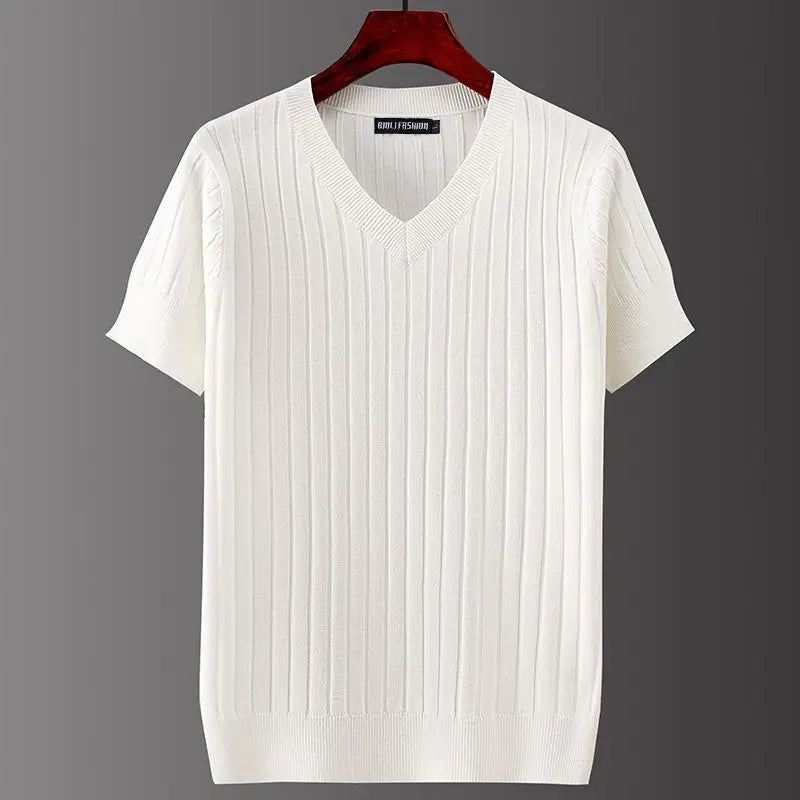 EDUARDO - Heren Casual Gestreept Gebreid T-Shirt