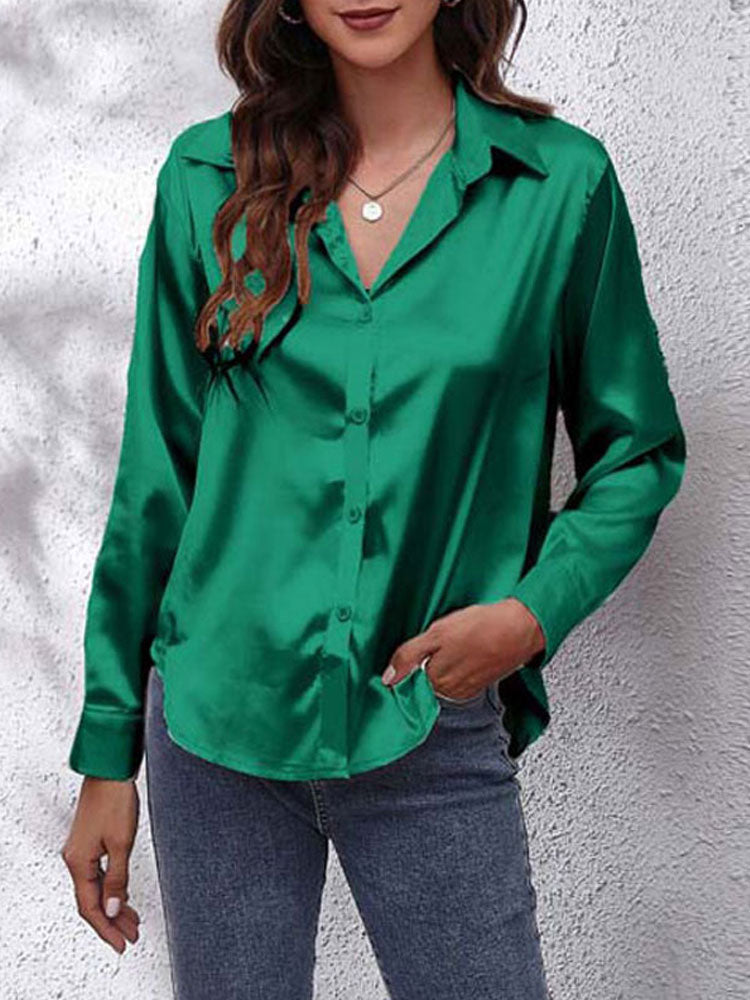 ISABELLA - Satijnen blouse voor vrouwen - Losse pasvorm - Knoopsluiting - Zijden lange mouwen