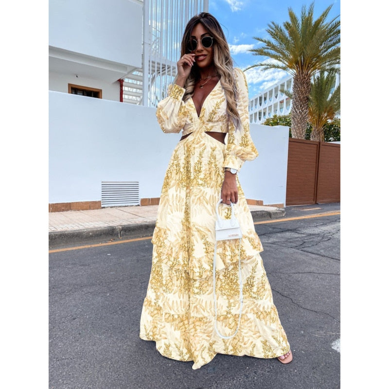 FRIEDA - Maxi-jurk met diepe V-hals