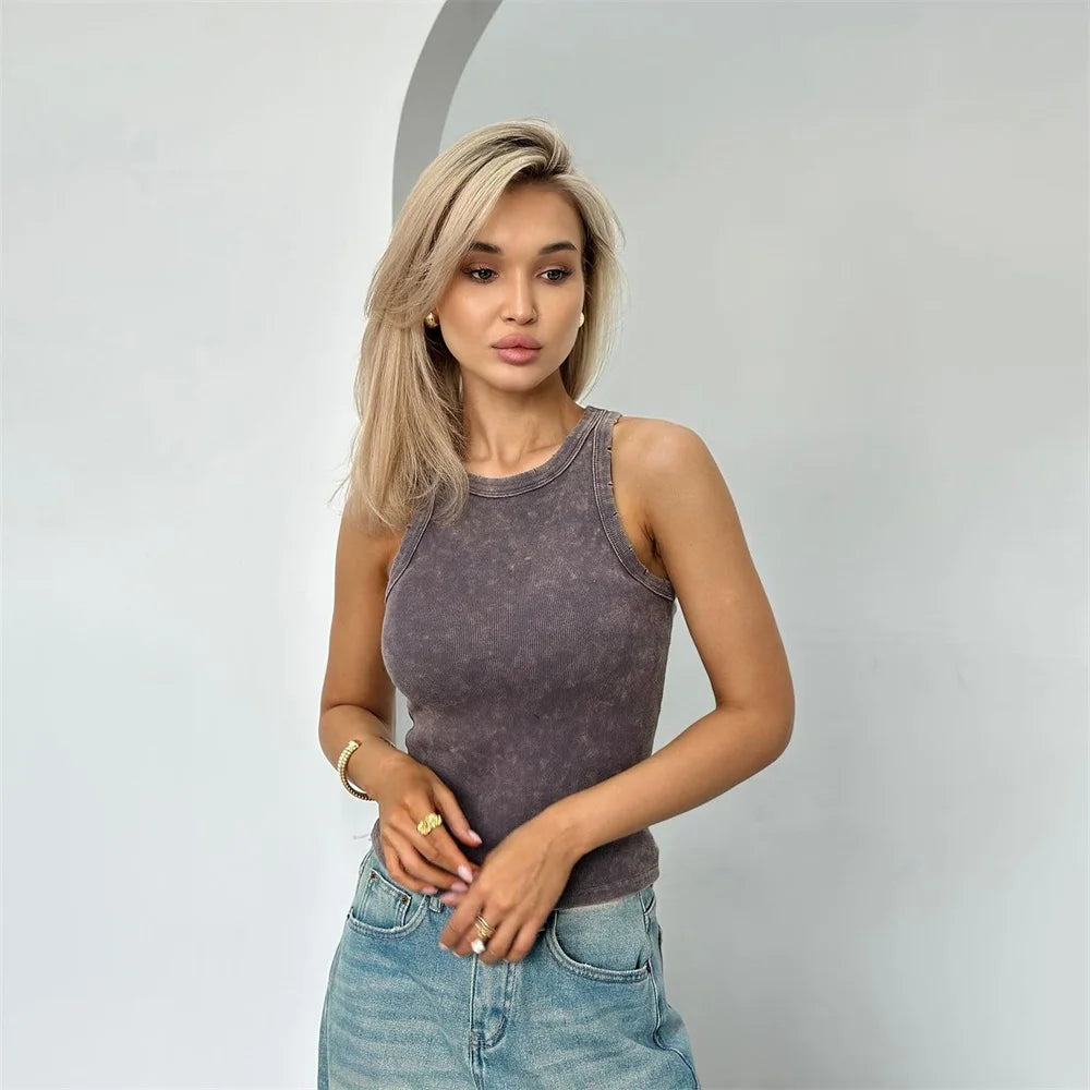 BELLA - Vintage Gescheurd Mouwloos Tanktop