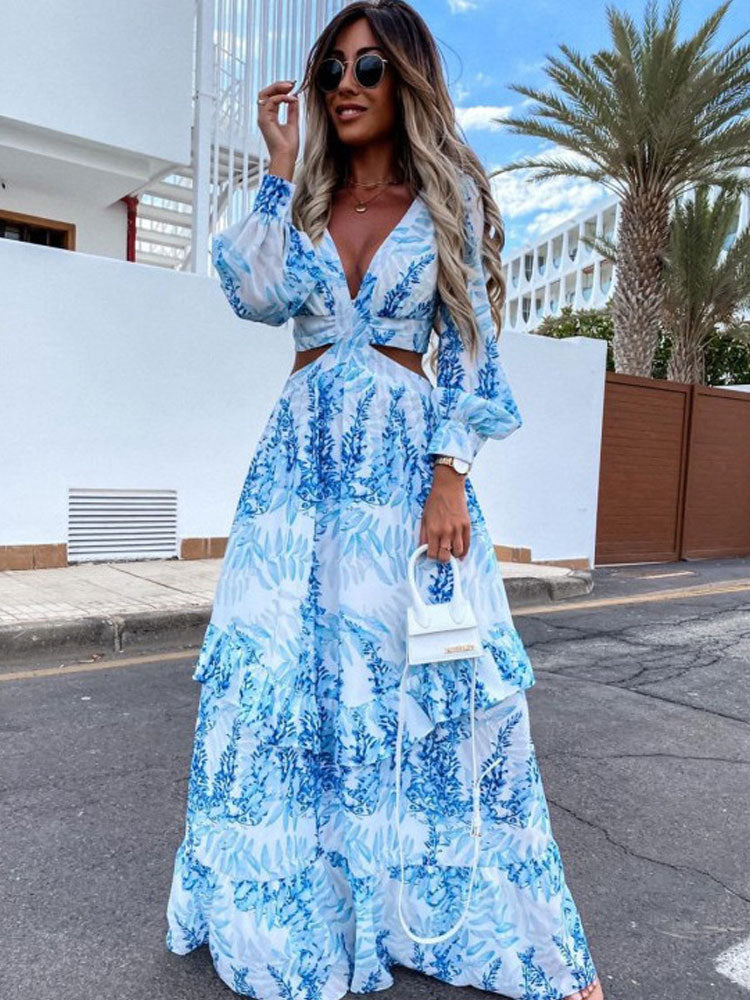 FRIEDA - Maxi-jurk met diepe V-hals