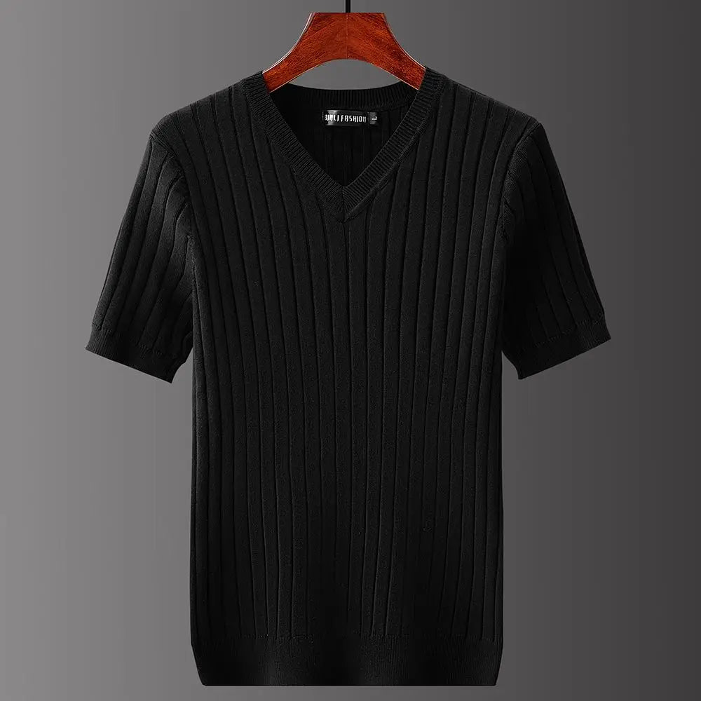 EDUARDO - Heren Casual Gestreept Gebreid T-Shirt
