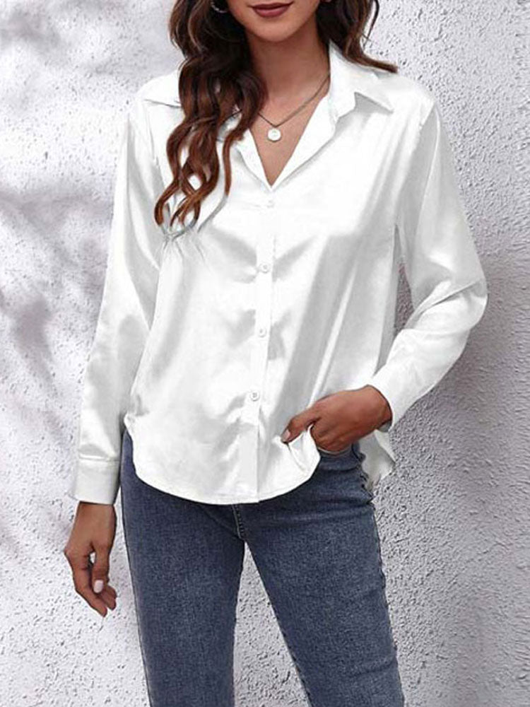 ISABELLA - Satijnen blouse voor vrouwen - Losse pasvorm - Knoopsluiting - Zijden lange mouwen