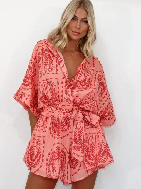 EDITH - Casual Wijd Uitlopend Bedrukte Playsuit