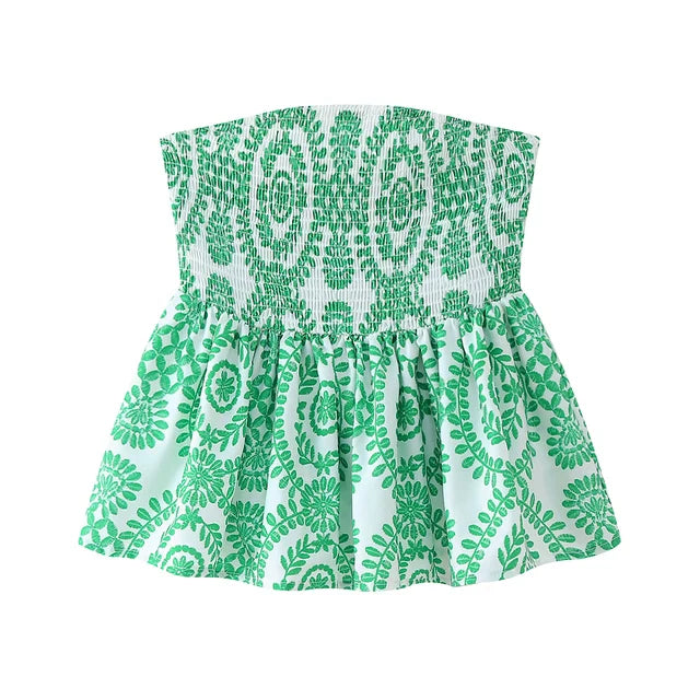 ERIKA - Bloemen Gesmokt Bandeau Crop Top