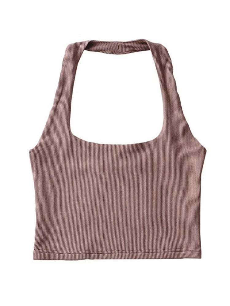 Magdalena - Dames Zomer Mouwloos Crop Top met Dubbele Halter