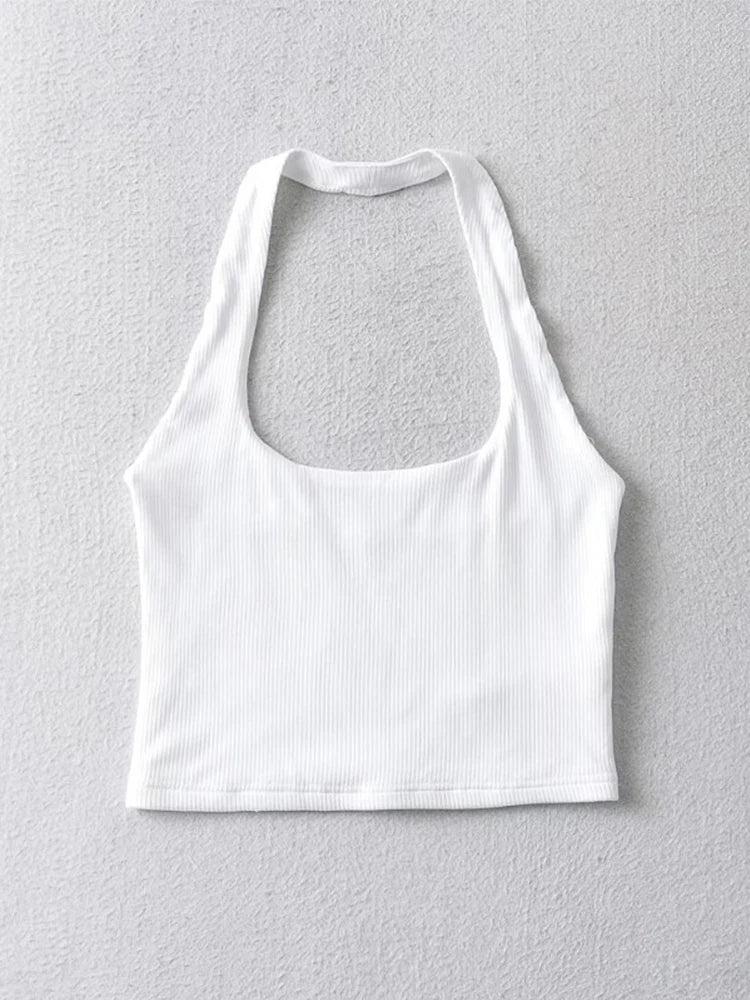 Magdalena - Dames Zomer Mouwloos Crop Top met Dubbele Halter