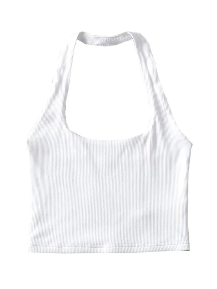 Magdalena - Dames Zomer Mouwloos Crop Top met Dubbele Halter
