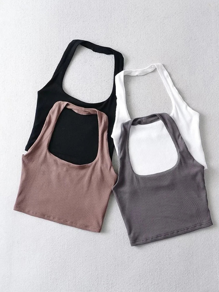 Magdalena - Dames Zomer Mouwloos Crop Top met Dubbele Halter