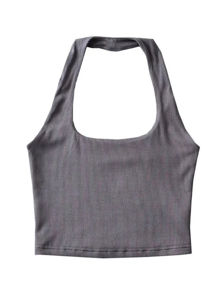 Magdalena - Dames Zomer Mouwloos Crop Top met Dubbele Halter
