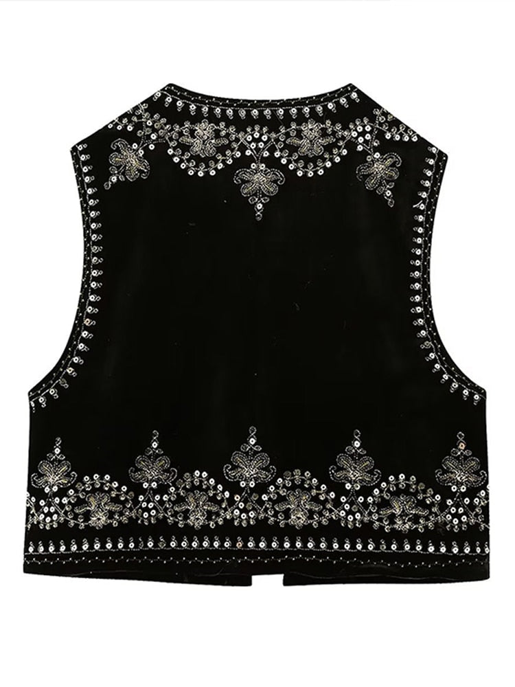 MILA - Vest met borduursel van zilveren lovertjes