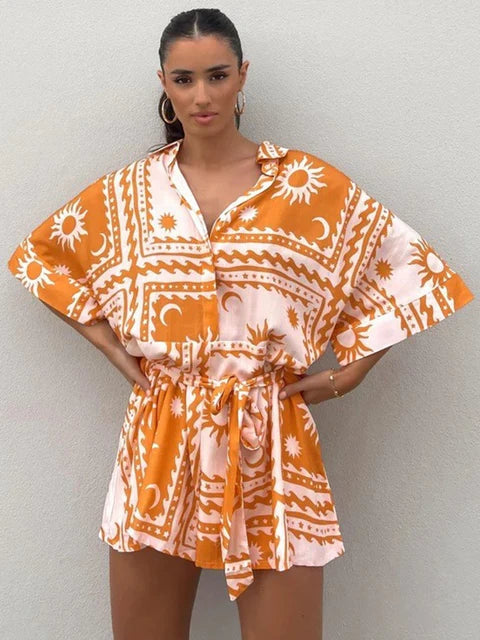 RALUCA - Casual Wijd Uitlopend Bedrukte Playsuit