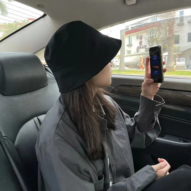 Sophie - Opvouwbare katoenen zwarte buckethat
