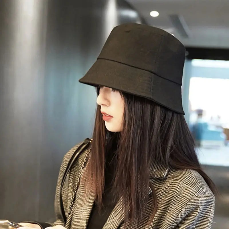 Sophie - Opvouwbare katoenen zwarte buckethat