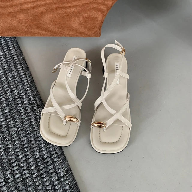 JACK - Dames Gladiator Sandalen met smalle band, clip teen en dikke hak