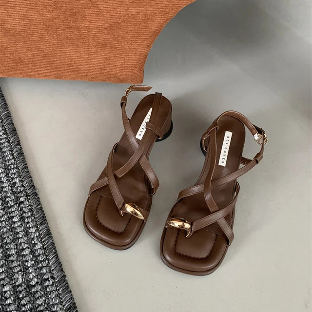 JACK - Dames Gladiator Sandalen met smalle band, clip teen en dikke hak