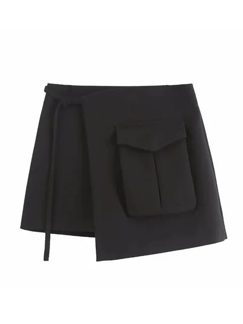 MAAIKE - Vintage zwarte Cargorok voor dames met opgestikte zakken en zijritssluiting
