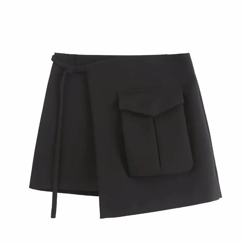 MAAIKE - Vintage zwarte Cargorok voor dames met opgestikte zakken en zijritssluiting