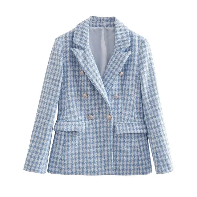 GREET - Dames Vintage Pied-de-poule Tweerijige Tweed Blazer met klepzakken
