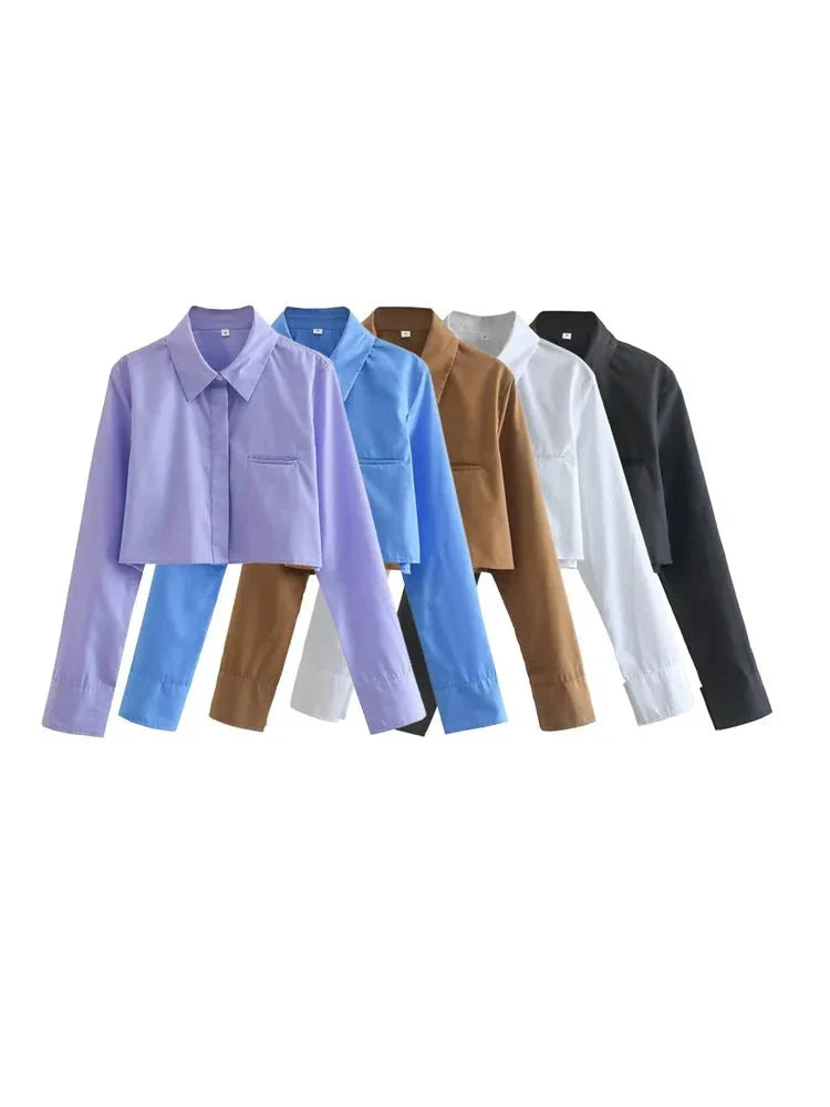 Irene - Dames Lange mouw Cropped blouse hemd