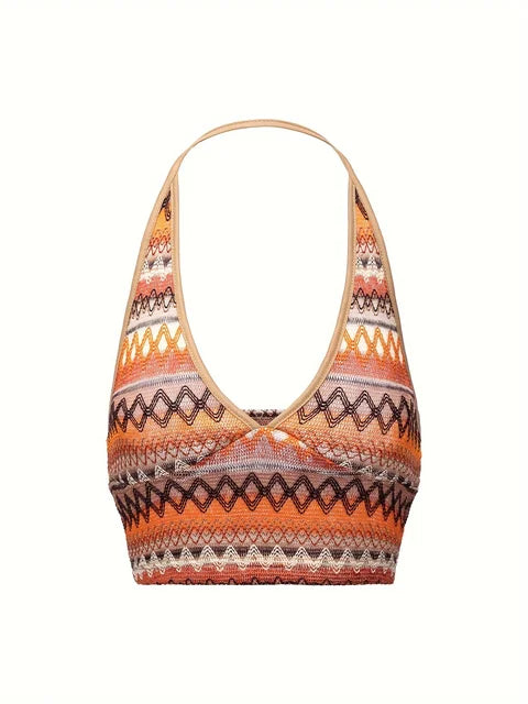 Lieke - Crop top met tribal print en halternek