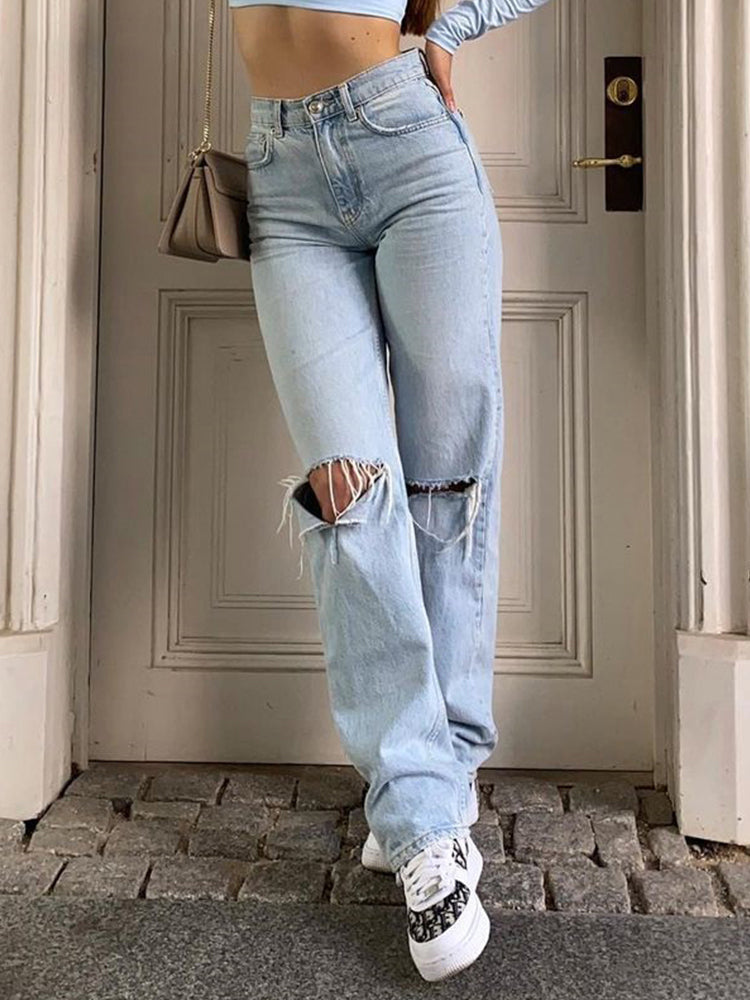 LEONIE - Damesjeans met een losse pasvorm, hoge taille en wijde pijpen