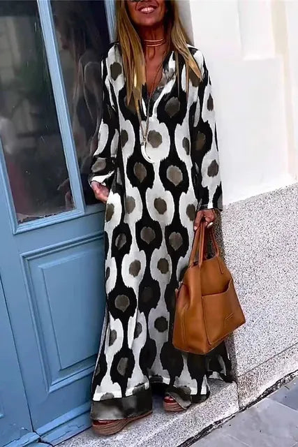 Anna - Dames Boho Chic Geometrische Print Maxi Jurk