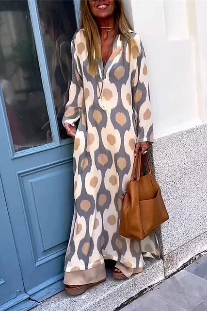Anna - Dames Boho Chic Geometrische Print Maxi Jurk