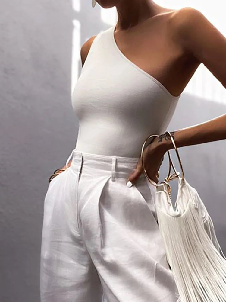 Hannah - Dames Eén Schouder croptop