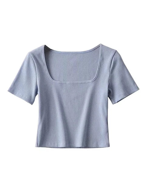 Gabriella - Dames Kortmouw Square Neck Rib Crop Top