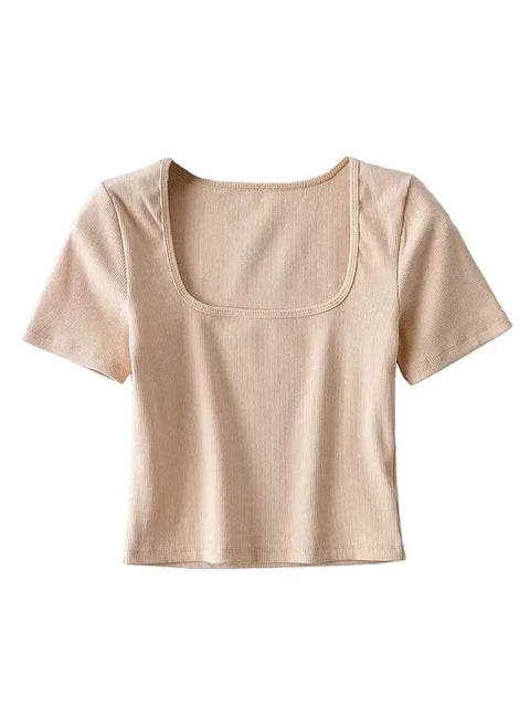 Gabriella - Dames Kortmouw Square Neck Rib Crop Top