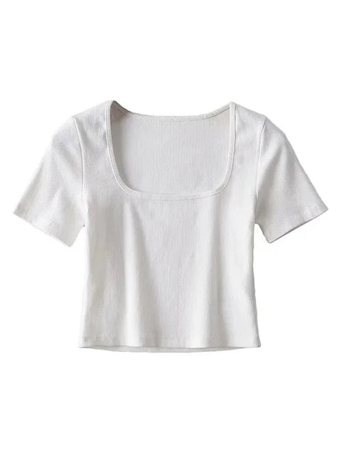 Gabriella - Dames Kortmouw Square Neck Rib Crop Top