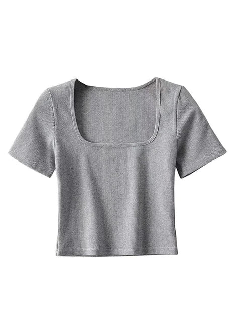 Gabriella - Dames Kortmouw Square Neck Rib Crop Top