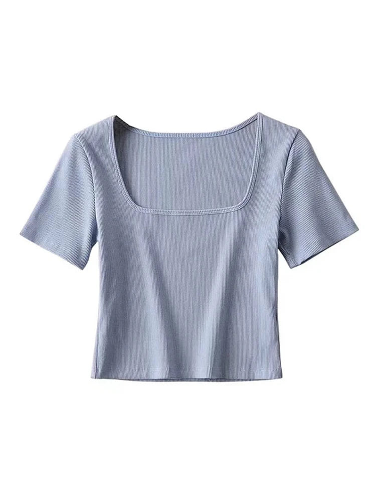 Gabriella - Dames Kortmouw Square Neck Rib Crop Top
