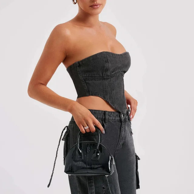 TOOS - Dames Hoge Taille Denim Wijde Been Cargo Jeans