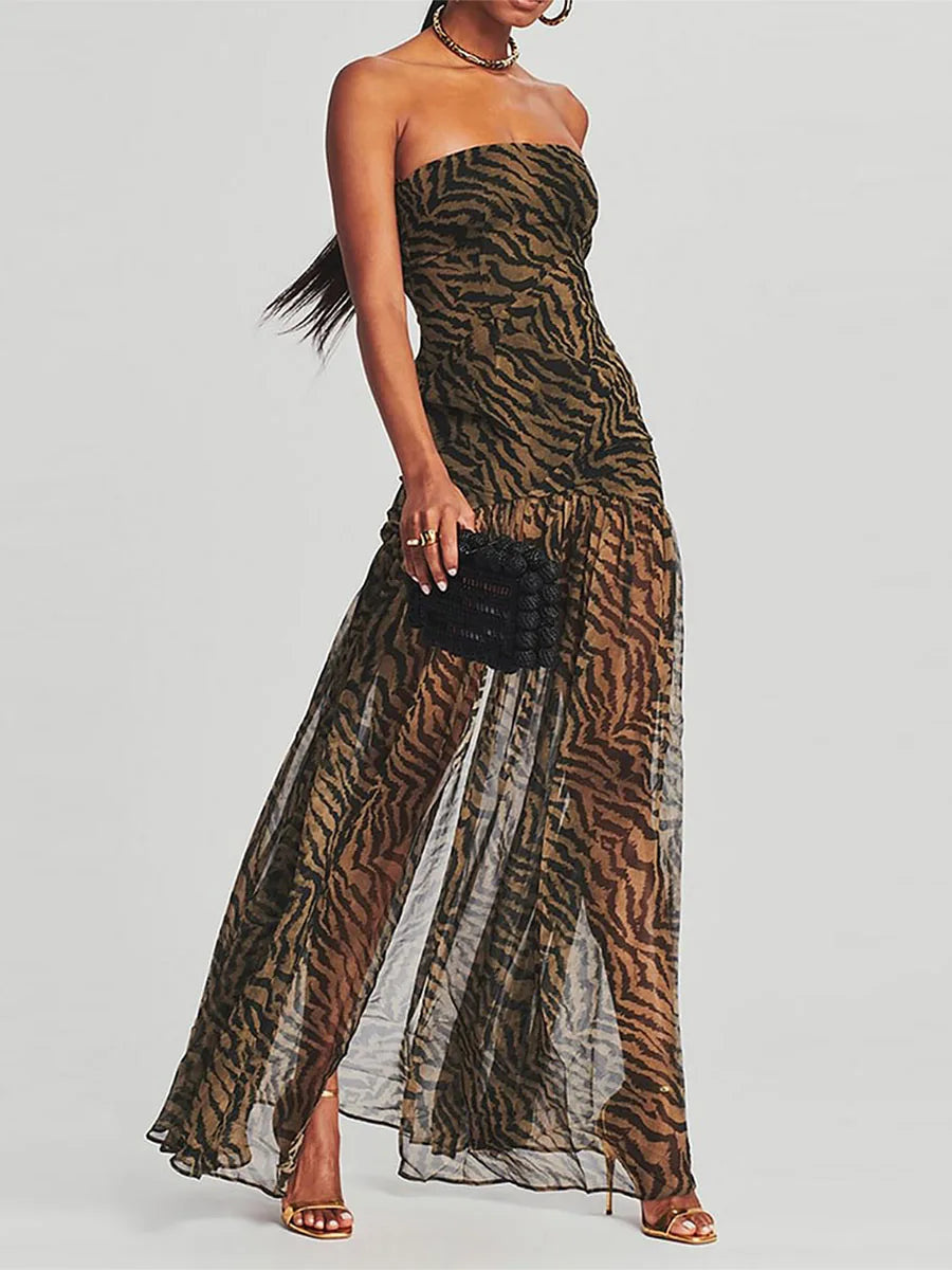 JUNO - Strapless Mesh Maxi-jurk