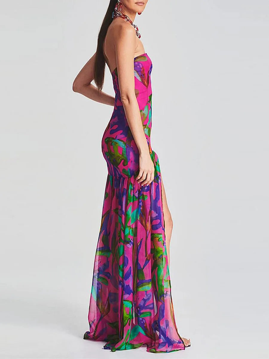 JUNO - Strapless Mesh Maxi-jurk