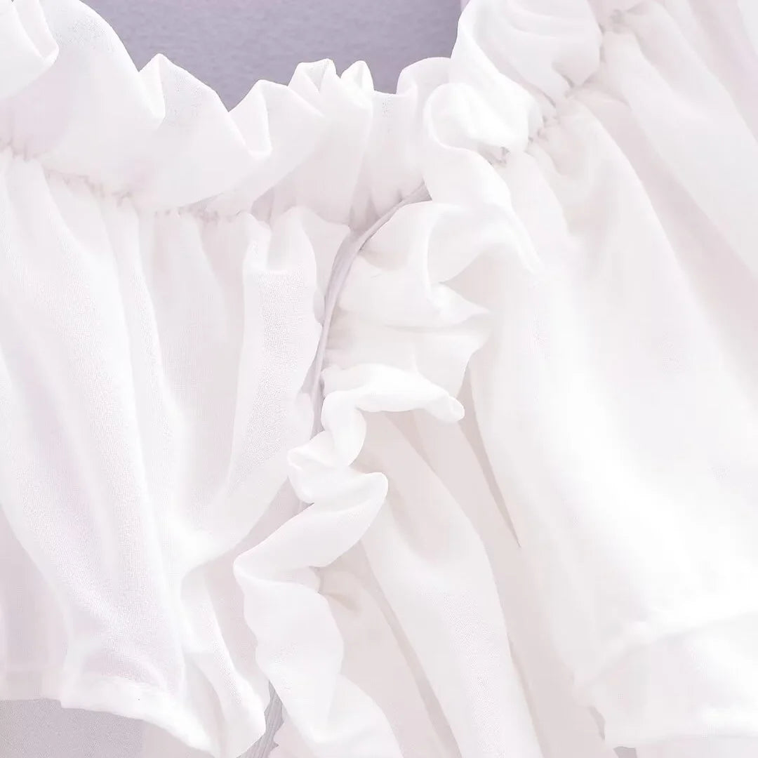 Jacoba - Damesblouse met ruches, V-hals en geplooide randen