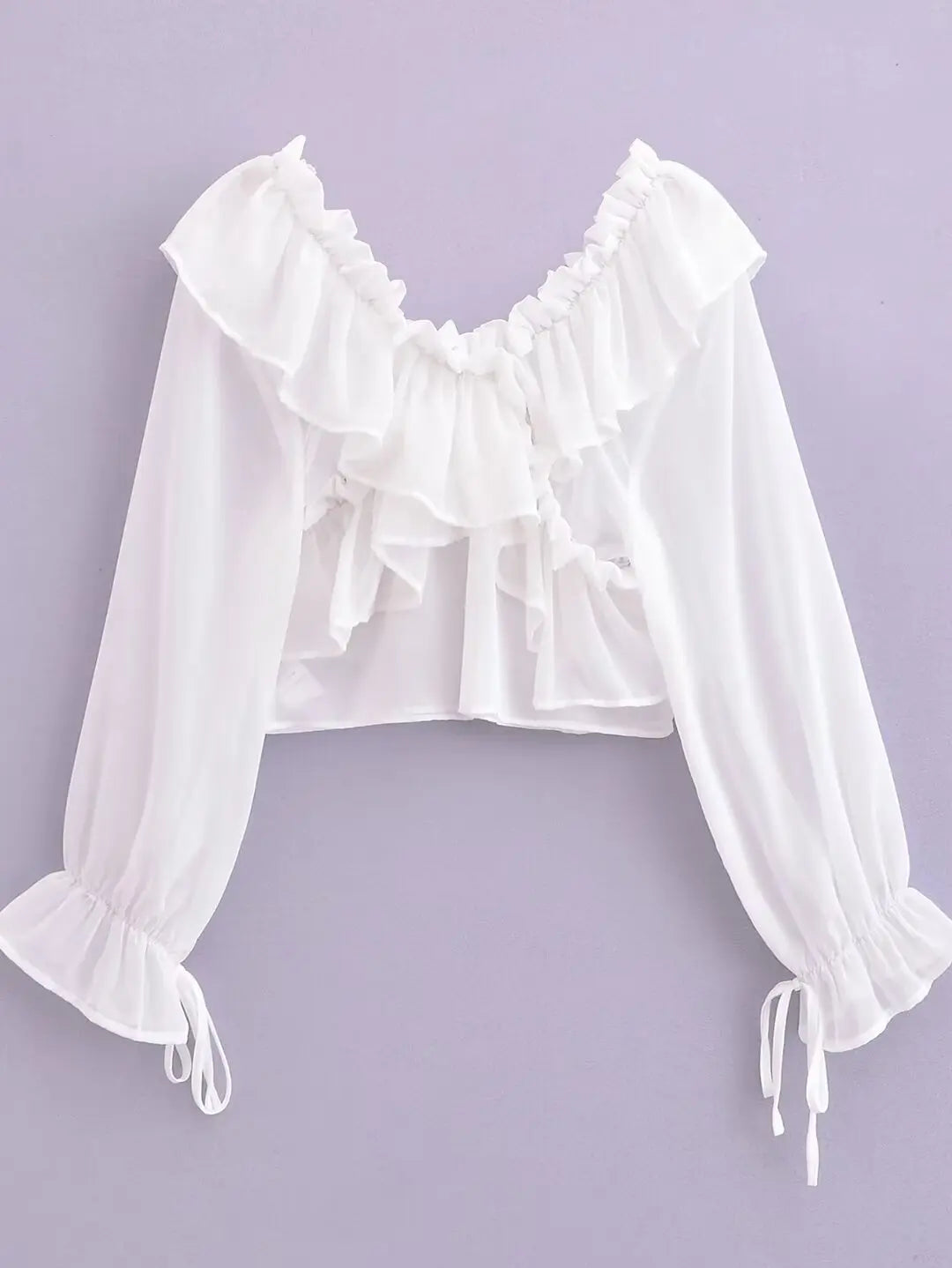 Jacoba - Damesblouse met ruches, V-hals en geplooide randen