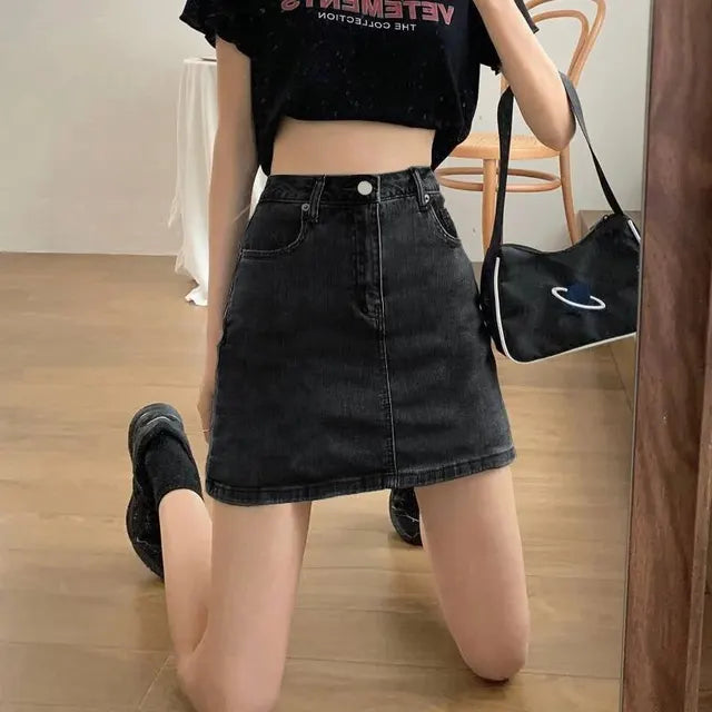 IRINA - Dames high waist butt jeans minirok